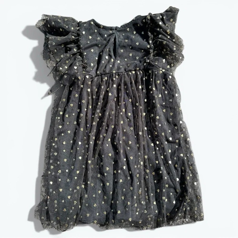 Old Navy Girls Black Gold Tulle Dress Size 4T Flutter Sleeve Formal